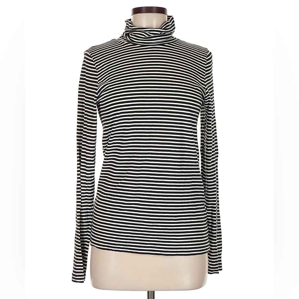 J crew black white striped tissue turtleneck women's small s